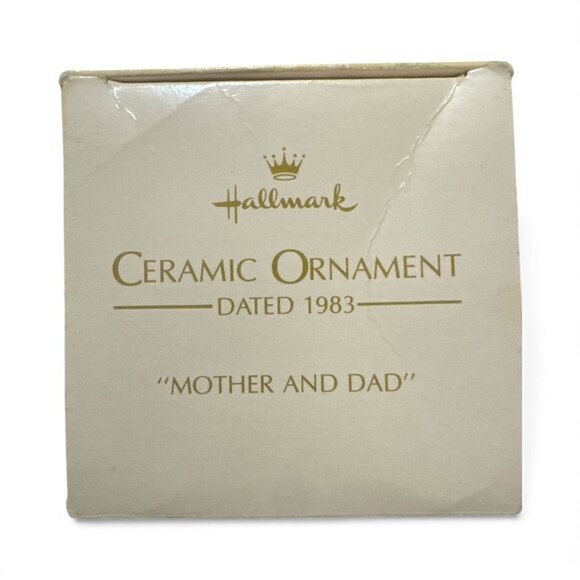 Vintage Hallmark 1983 Ceramic Mom & Dad Christmas Bell Ornament With Red Ribbon - Picture 3 of 9